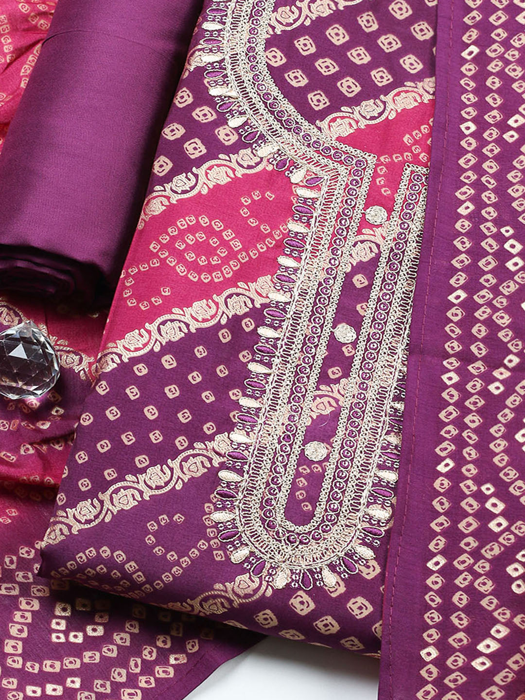 Embroidered Cotton Unstitched Suit With Pant &amp; Dupatta