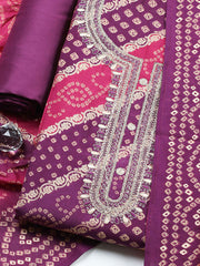 Embroidered Cotton Unstitched Suit With Pant & Dupatta