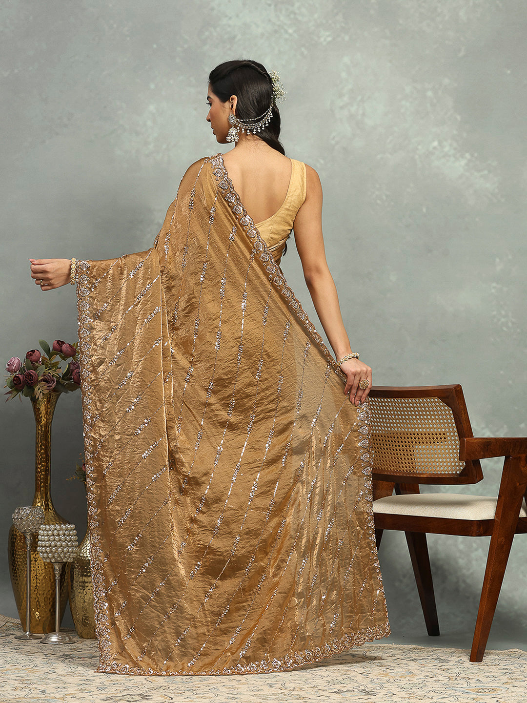 Stone &amp; Cut Work Embellished Organza Saree