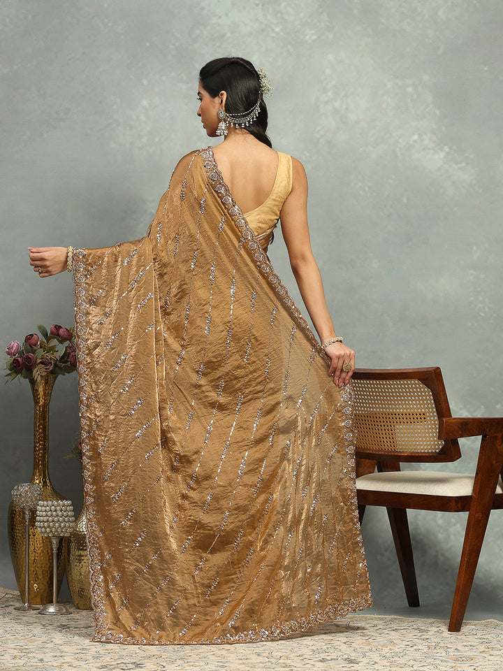 Stone &amp; Cut Work Embellished Organza Saree