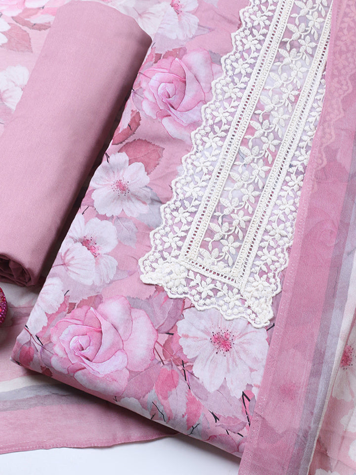 Plain Cotton Blend Unstitched Suit With Pant &amp; Dupatta