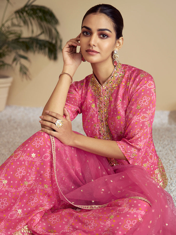 Embroidered Chinon Gown With Jacket &amp; Dupatta