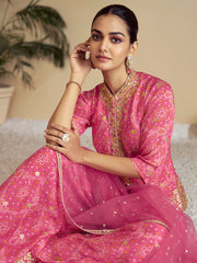 Embroidered Chinon Gown With Jacket & Dupatta