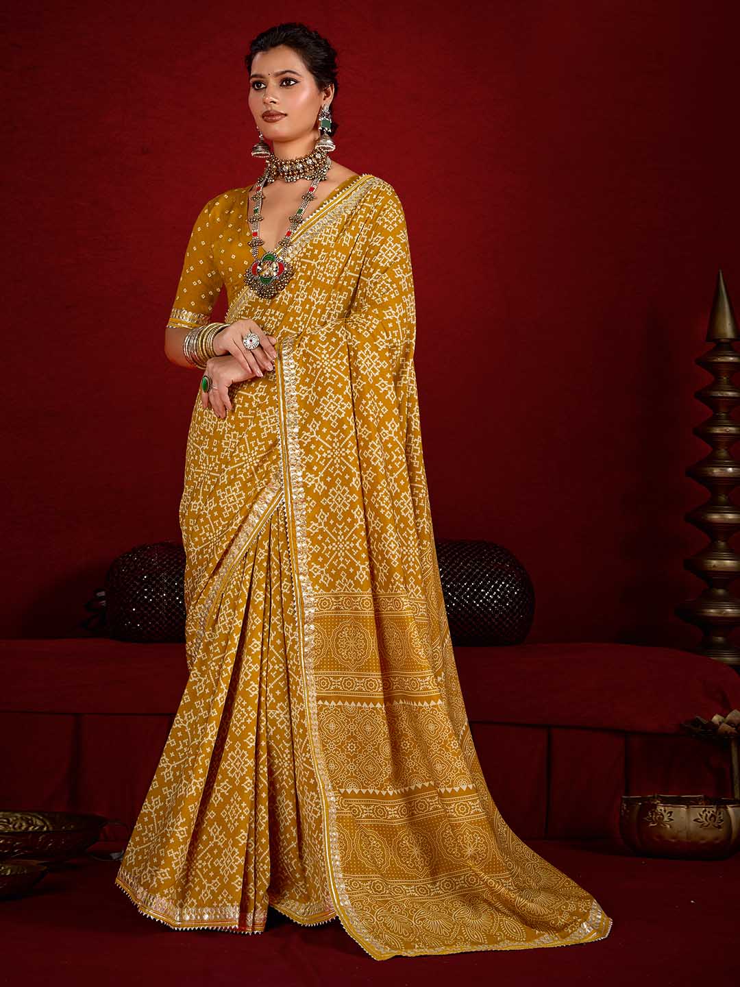 Printed &amp; Gota Work Art Silk Saree
