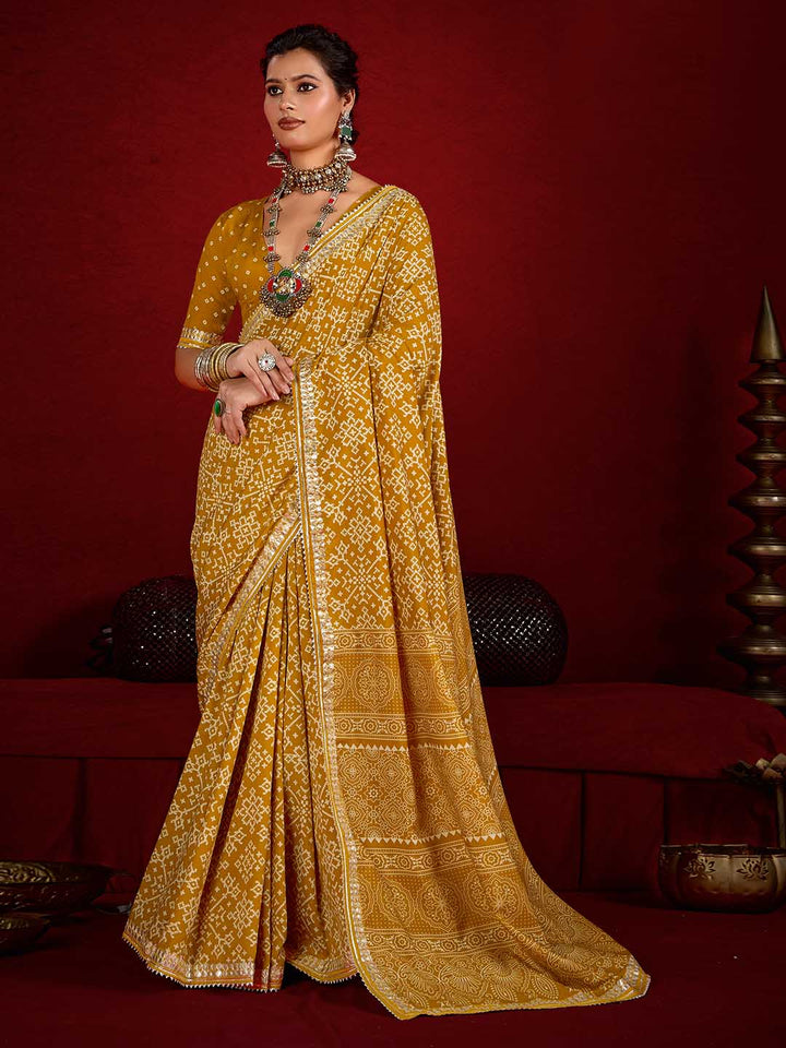 Printed &amp; Gota Work Art Silk Saree