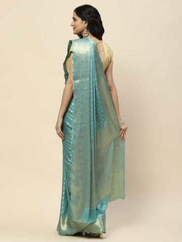 Zari Border Booti Woven Crepe Saree