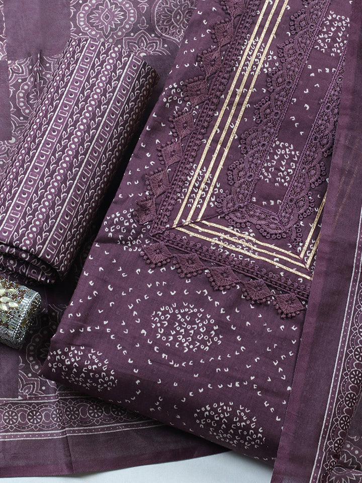 Printed Cotton Blend Unstitched Suit With Pant &amp; Dupatta
