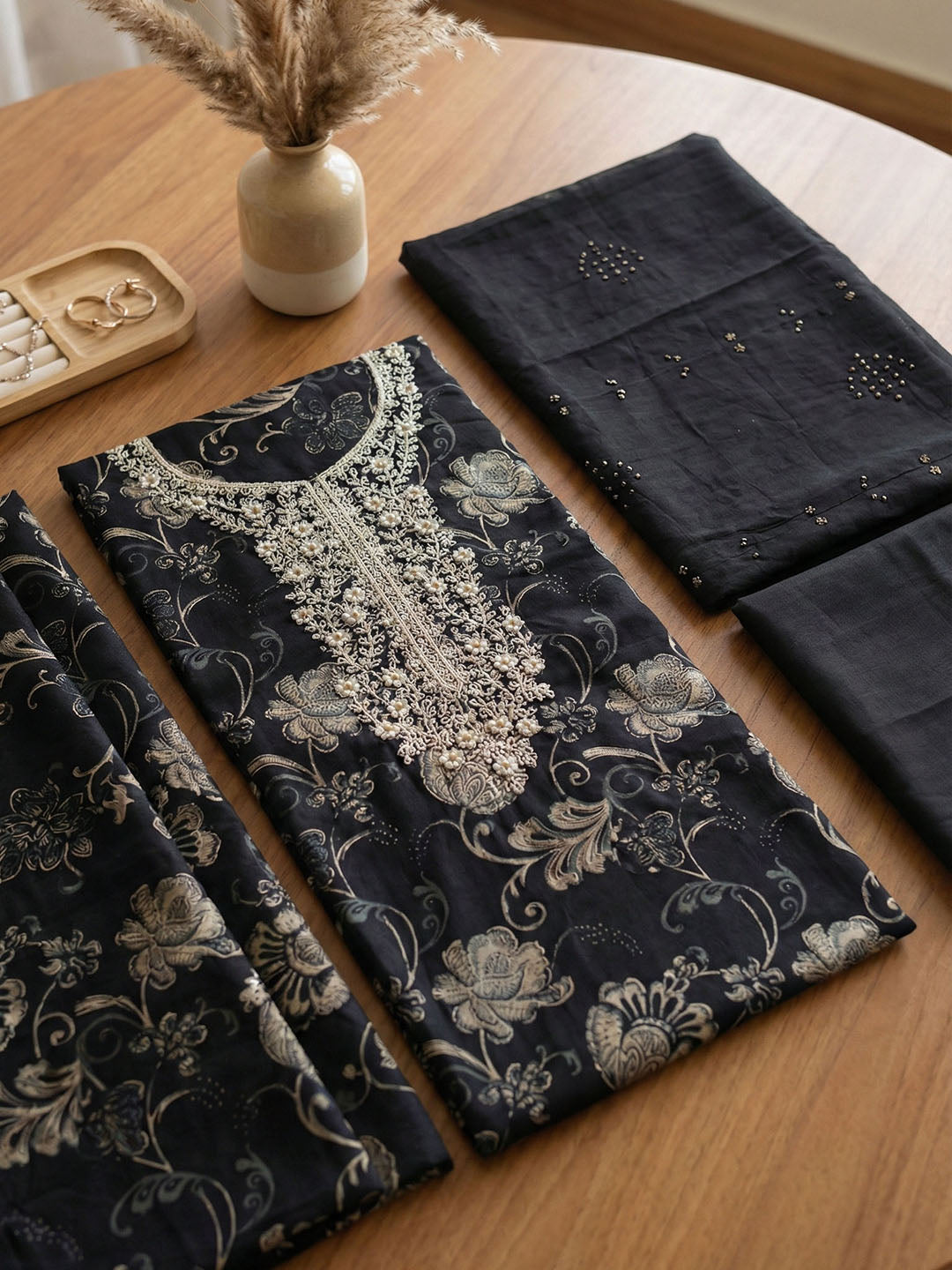 Embroidered Cotton Blend Unstitched Suit With Pant &amp; Dupatta