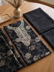 Embroidered Cotton Blend Unstitched Suit With Pant & Dupatta