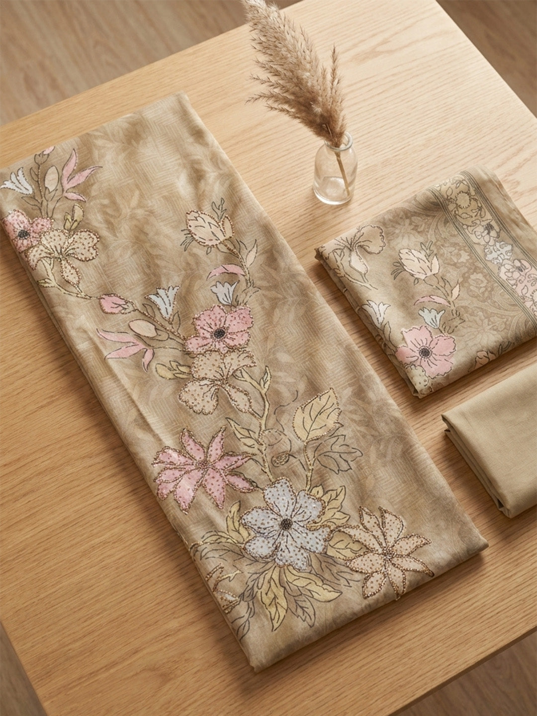 Embroidered Muslin Unstitched Suit With Pant &amp; Dupatta