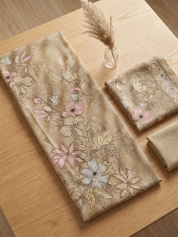 Embroidered Muslin Unstitched Suit With Pant &amp; Dupatta