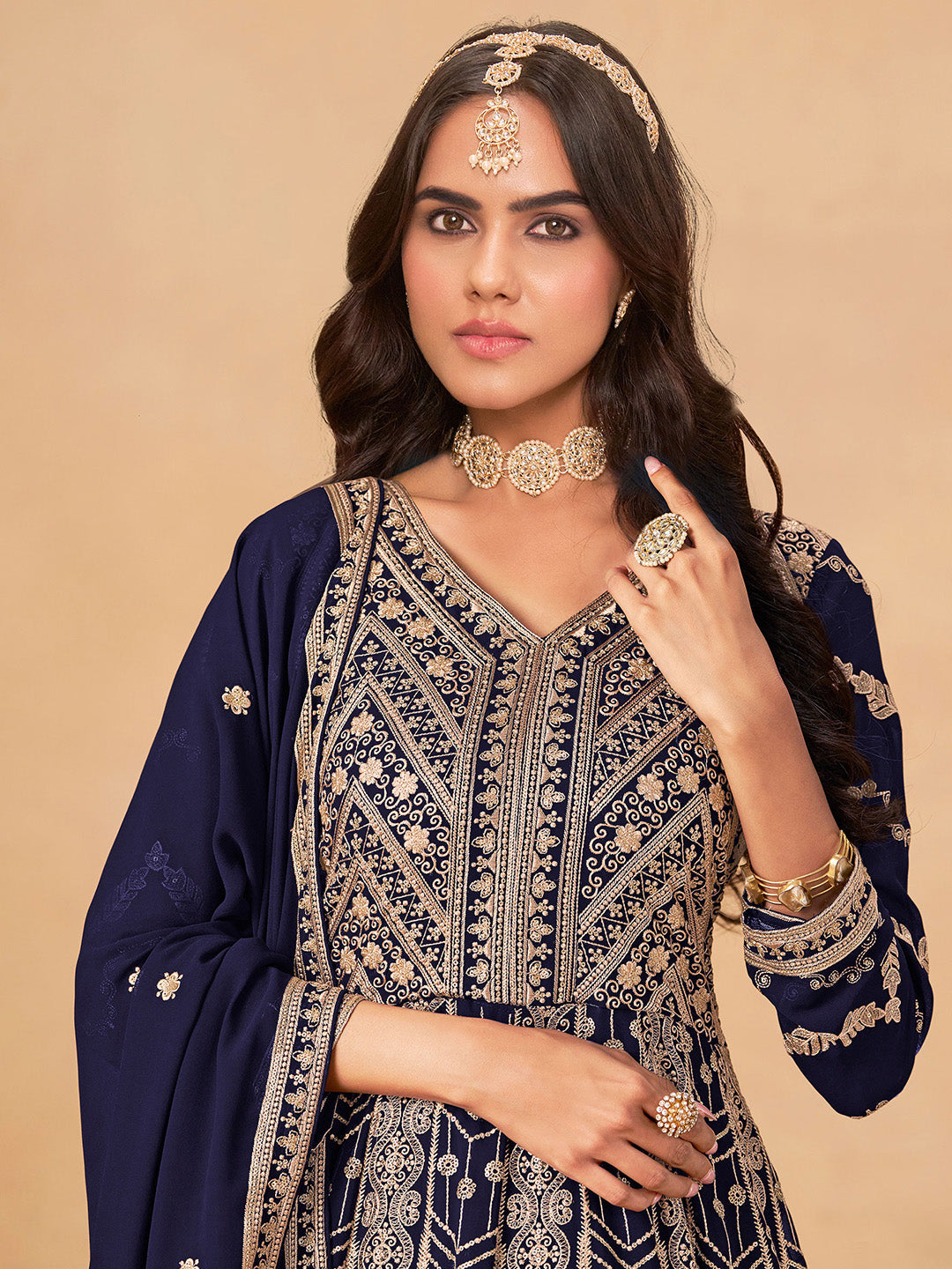 Embroidered Georgette  Semi Stitched Kurta With Pant &amp; Dupatta