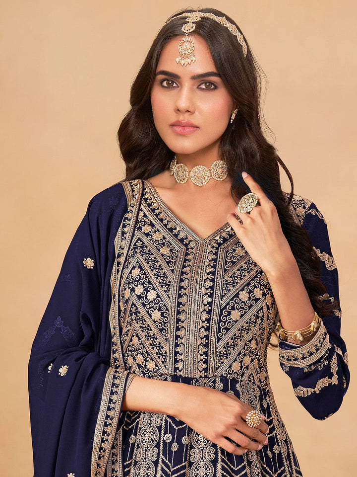 Embroidered Georgette  Semi Stitched Kurta With Pant &amp; Dupatta