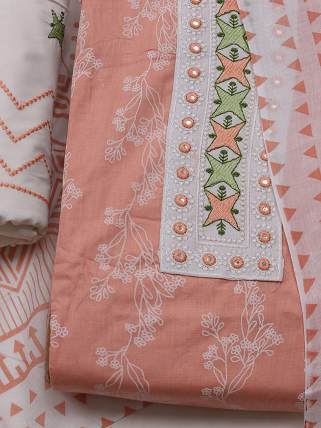 Printed Cotton Blend Unstitched Suit With Dupatta