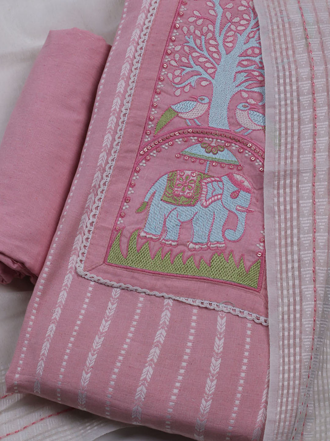 Neck Embroidered Cotton Blend Unstitched Suit With Dupatta