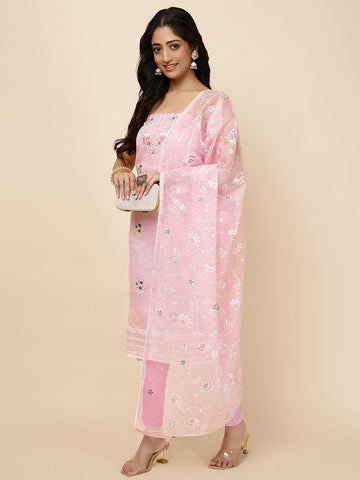 Neck Embroidered Cotton Blend Unstitched Suit With Dupatt