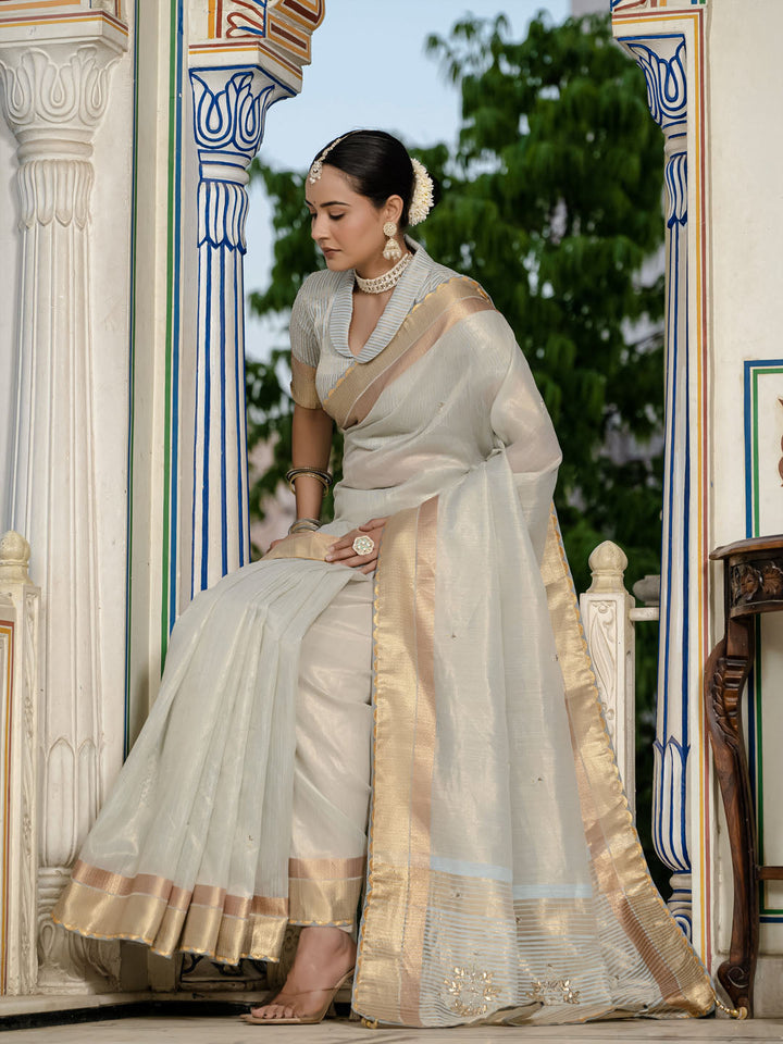 Embroidered Linen Blend Saree