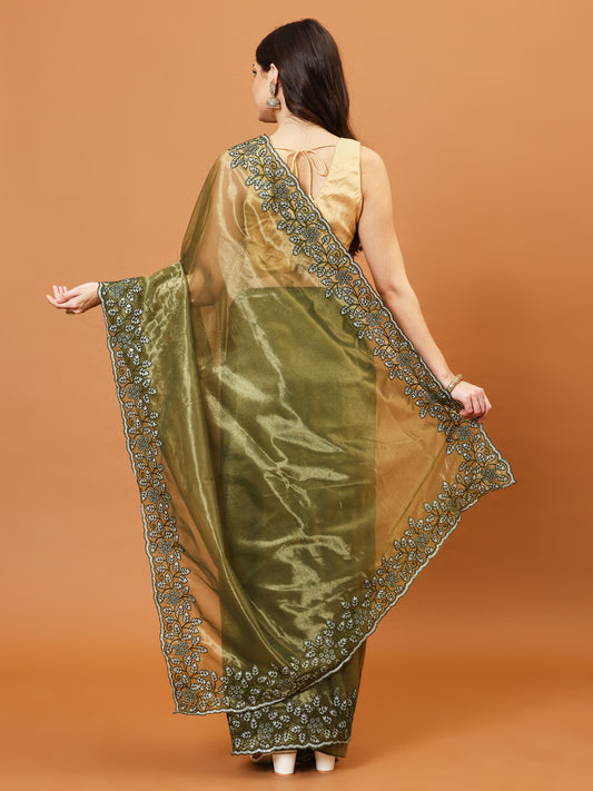 Sequence Embroidery Tissue Saree