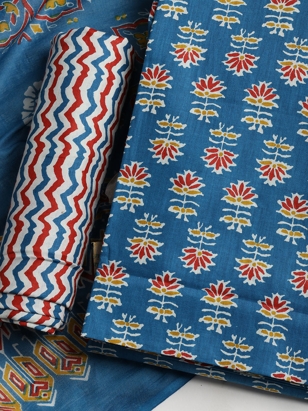 Printed Cotton Blend Unstitched Suit With Dupatta