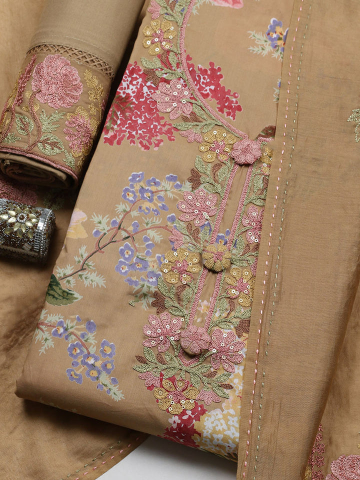 Embroidered Muslin Unstitched Suit With Pant &amp; Dupatta