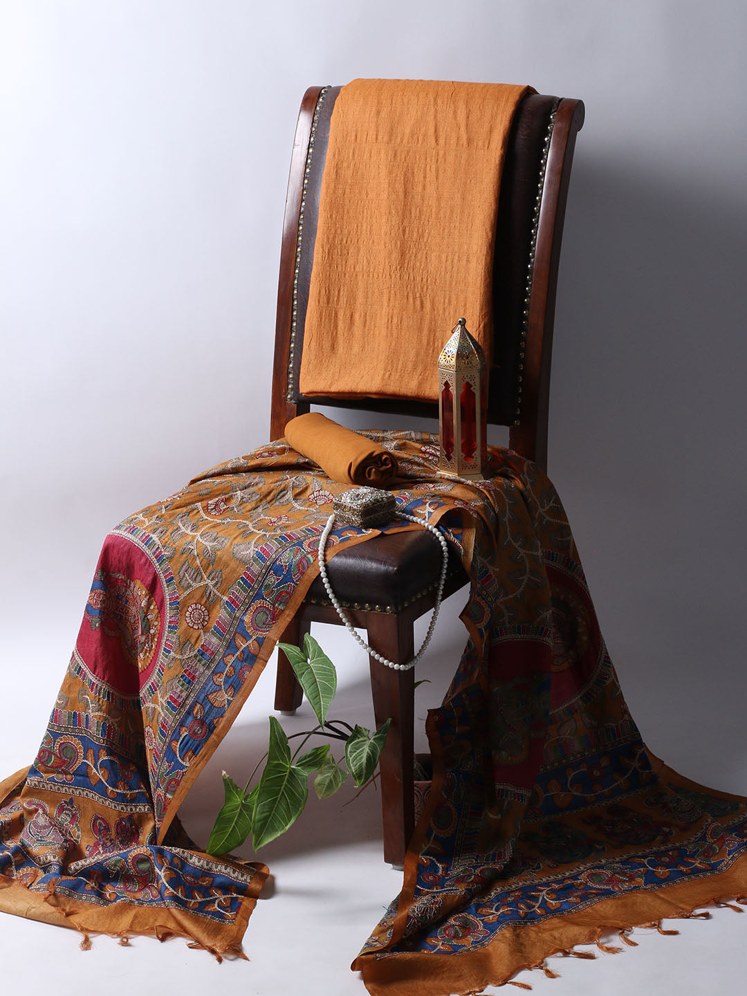 Printed Tussar Unstitched Kurta With Pant &amp; Dupatta
