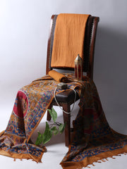 Printed Tussar Unstitched Kurta With Pant & Dupatta