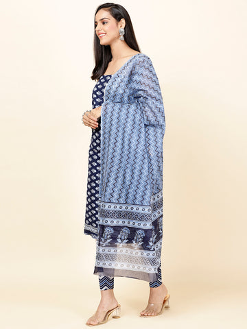 Printed Cotton Unstitched Suit Piece With Dupatta