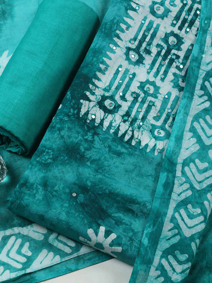 Printed Cotton Blend Unstitched Suit With Pant &amp; Dupatta