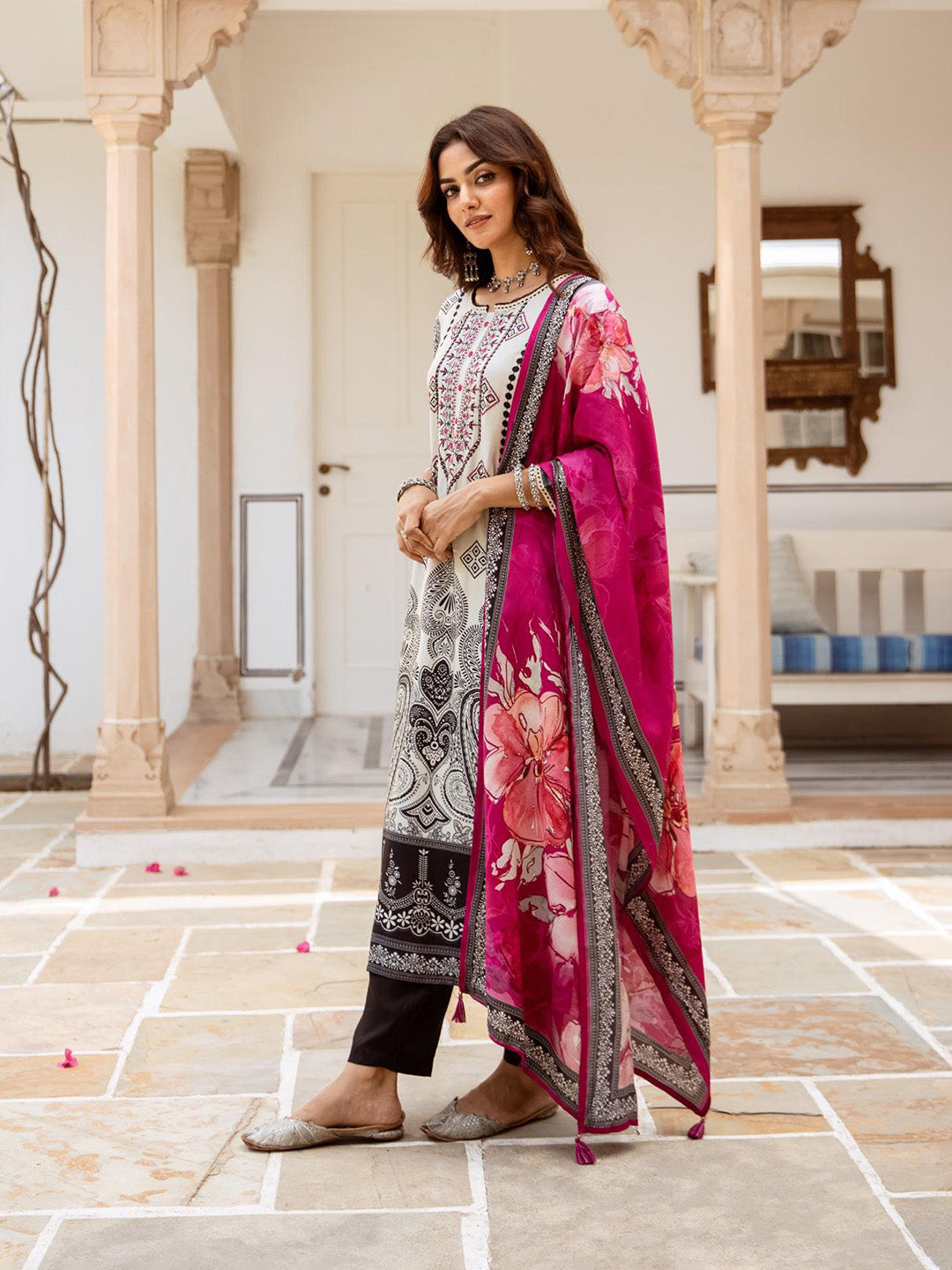 Embroidered Silk Blend Kurta With Pant &amp; Dupatta
