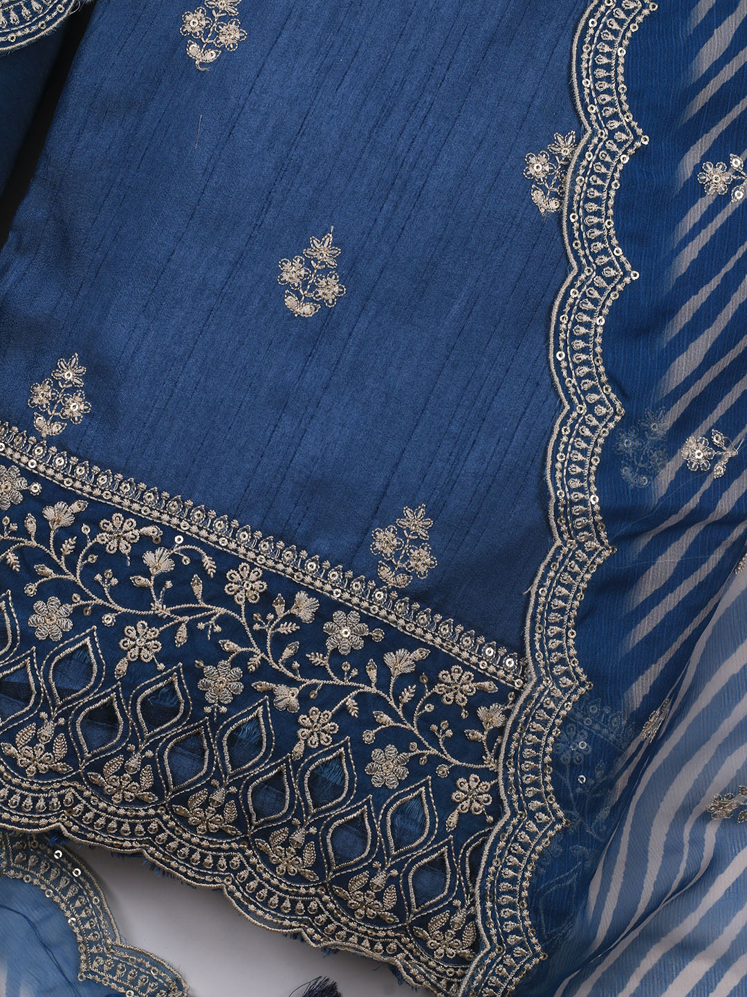Embroidered Art Silk Unstitched Suit Piece With Dupatta