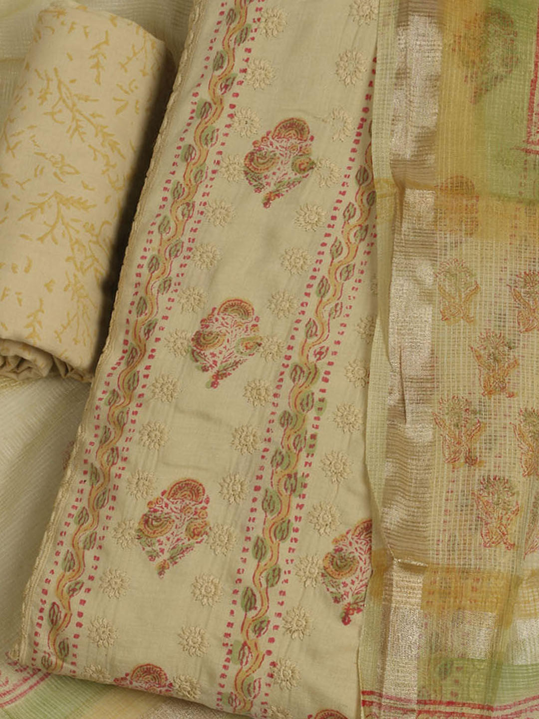 Printed Cotton Unstitched Suit With Pant &amp; Dupatta