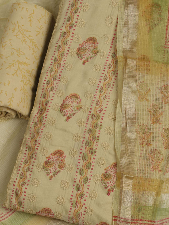 Printed Cotton Unstitched Suit With Pant &amp; Dupatta