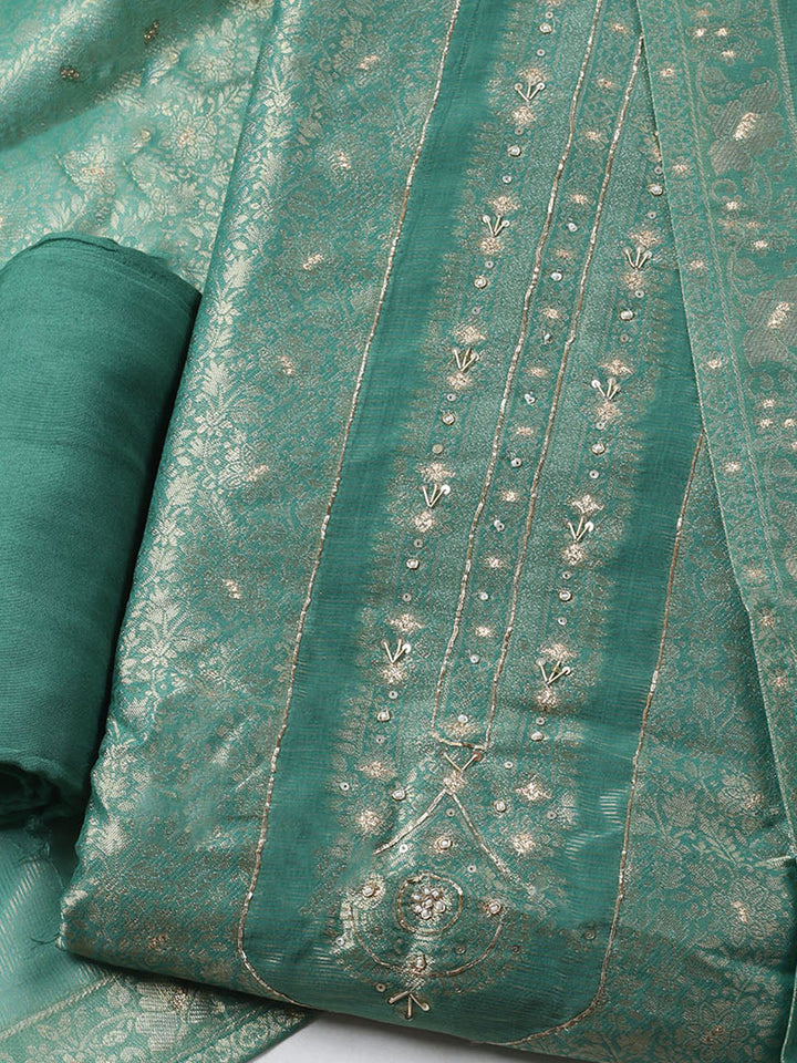 Woven Design Chanderi Unstitched Suit With Pant &amp; Dupatta
