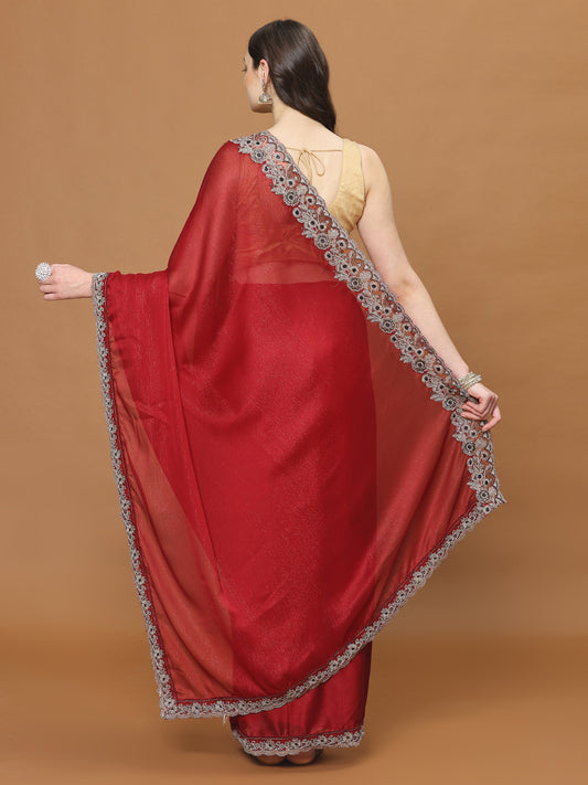 Zari Border Booti Georgette Woven Saree