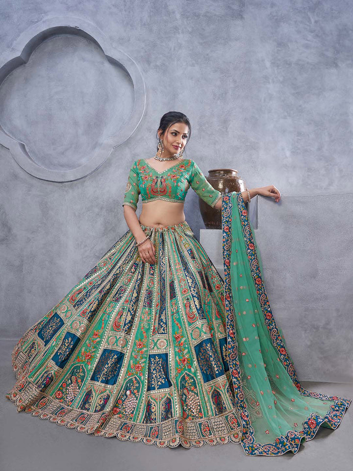 Resham Embroidery Tissue Unstitched Choli With Lehenga &amp; Dupatta