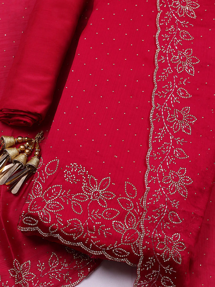 Embellished Chiffon Unstitched Suit With Pant &amp; Dupatta