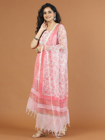 Printed Cotton Blend Unstitched Suit With Dupatta