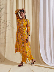 Floral Printed Collar Neck Muslin Kurta With Pants