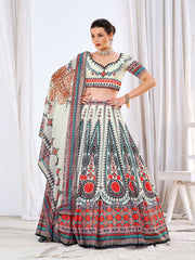 Printed Crepe Choli With Lehenga & Dupatta
