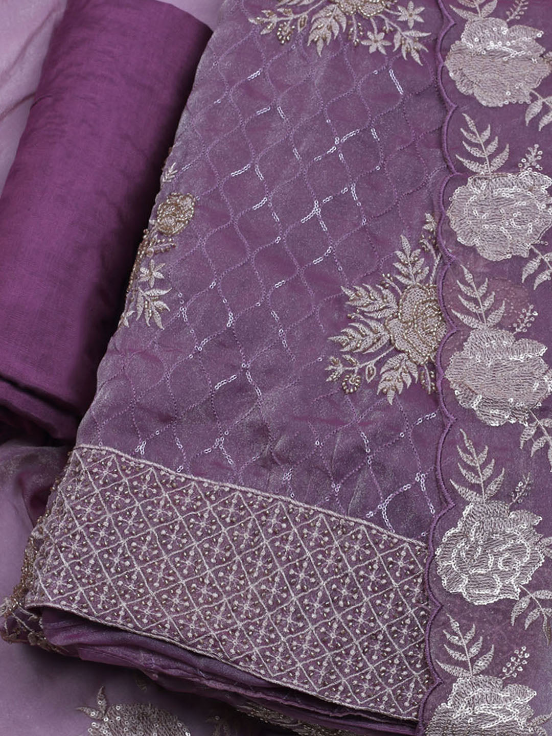 Embroidered Tissue Unstitched Suit With Dupatta