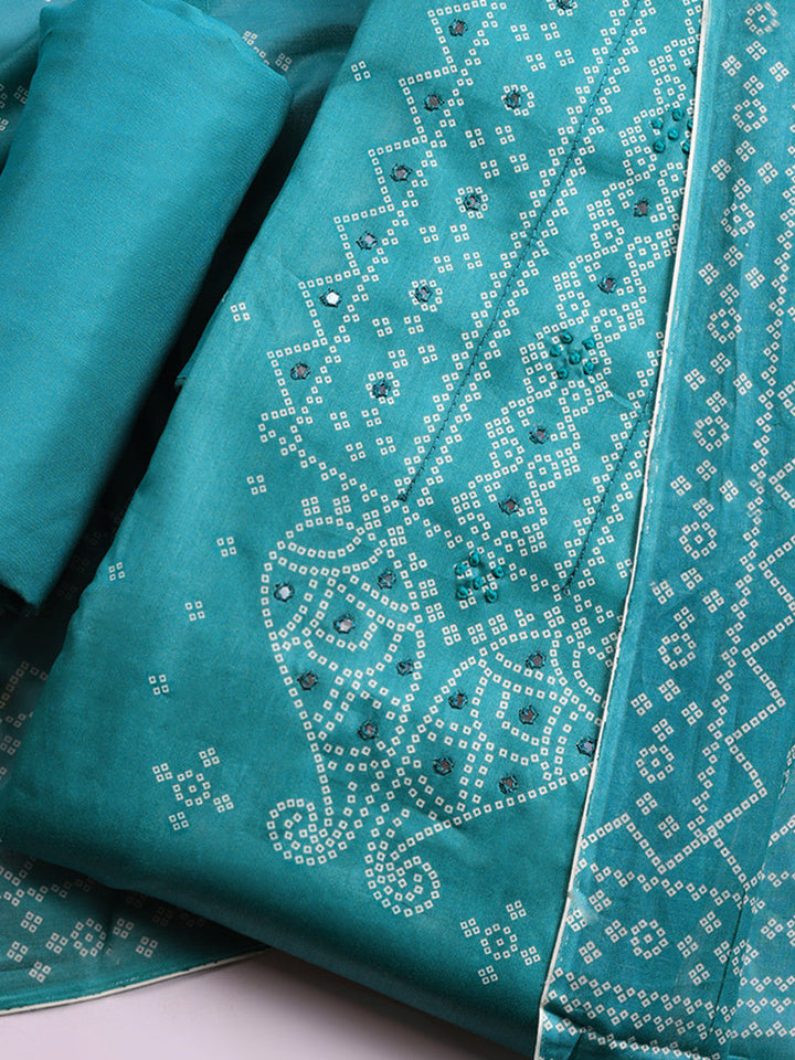 Printed Cotton Blend Unstitched Suit With Pant &amp; Dupatta