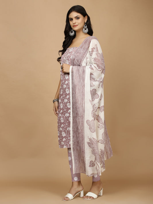 Printed Cotton Unstitched Suit With Dupatta