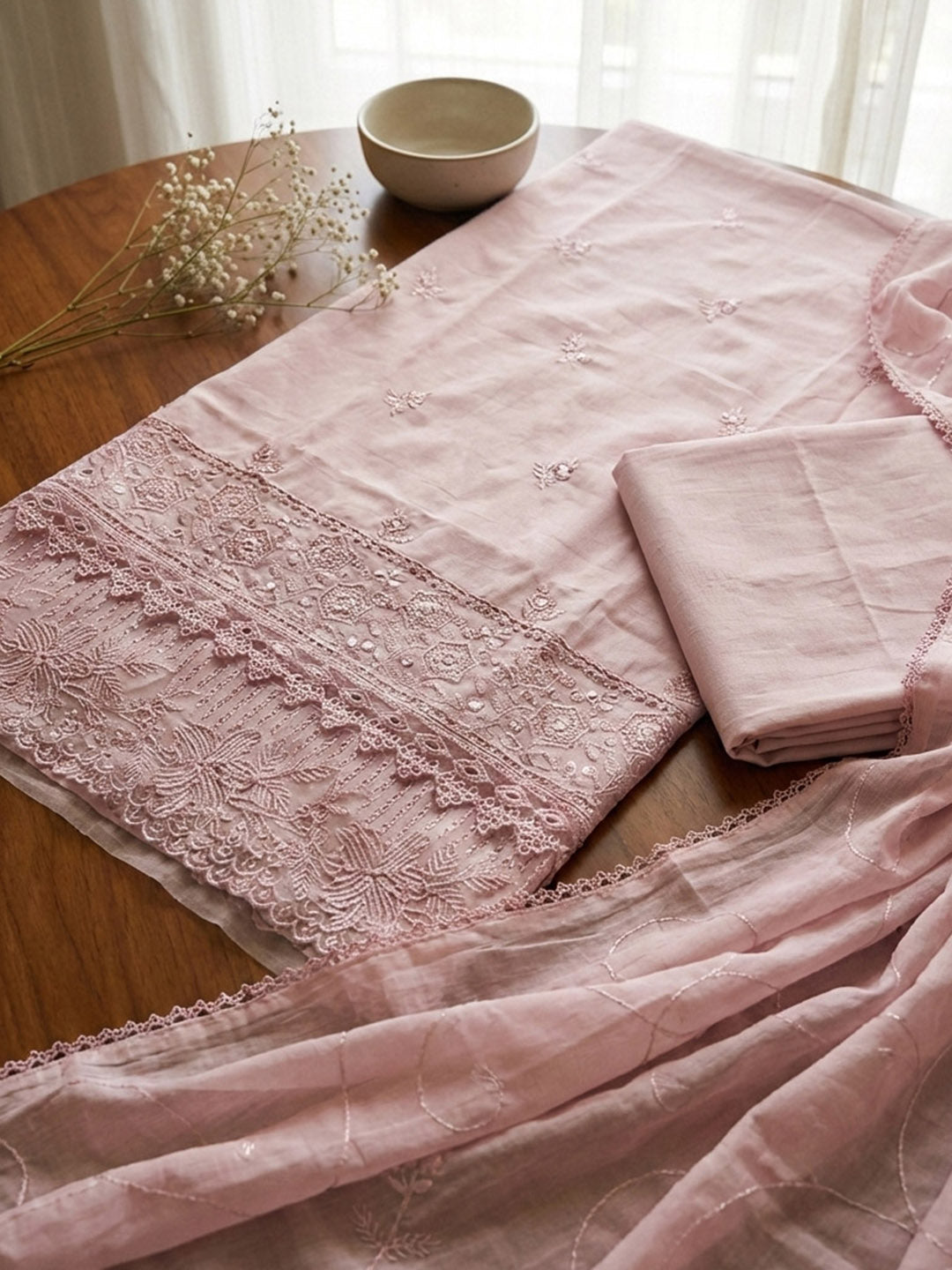 Printed Cotton Blend Unstitched Suit With Pant &amp; Dupatta