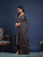 Printed Cotton Kurta With Pant & Dupatta