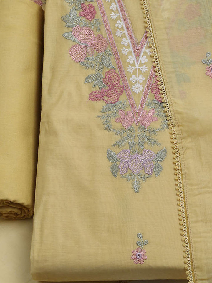 Embroidered Chanderi Unstitched Suit With Dupatta