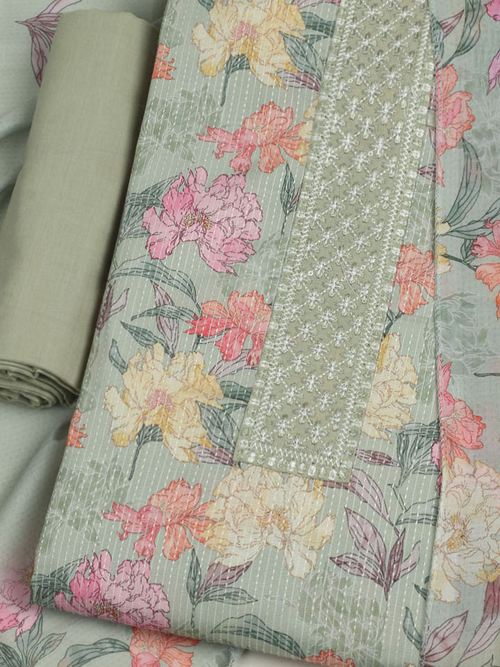 Printed Cotton Unstitched Suits Printed Suit With Pant &amp; Dupatta