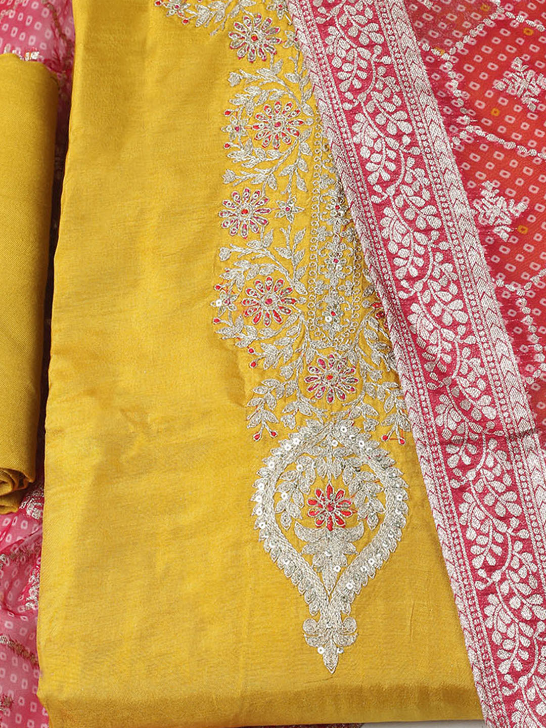 Embroidered Chanderi Unstitched Suit With Dupatta