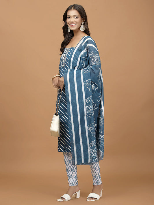 Neck Patti Cotton Blend Unstitched Suit With Dupatta