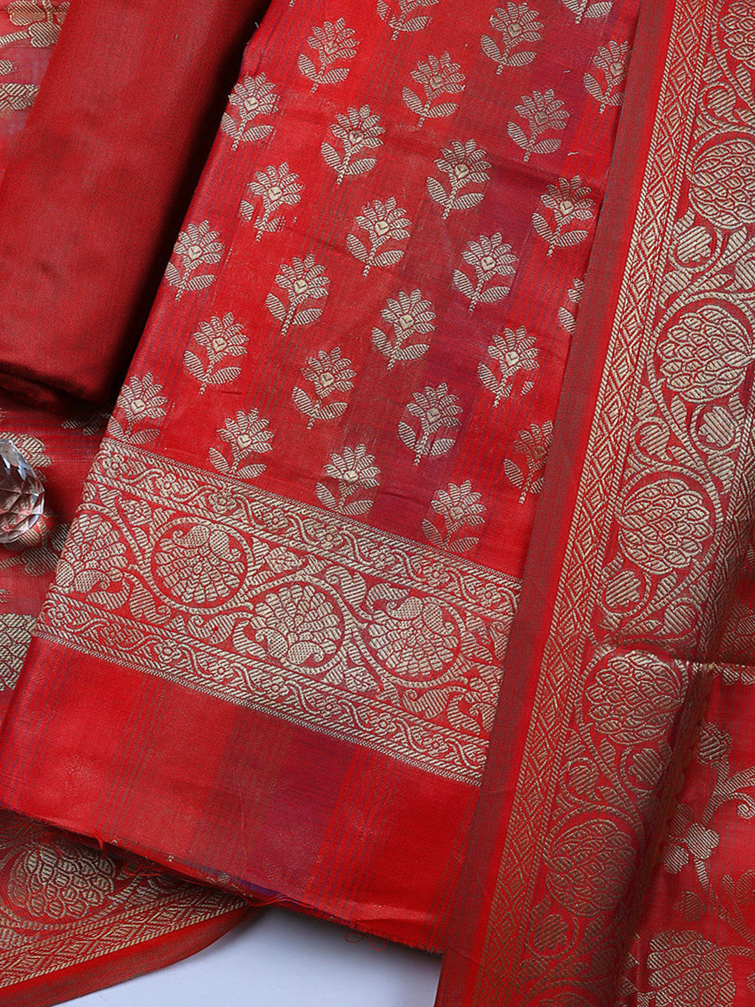 Woven Design Chanderi Unstitched Suit With Pant &amp; Dupatta