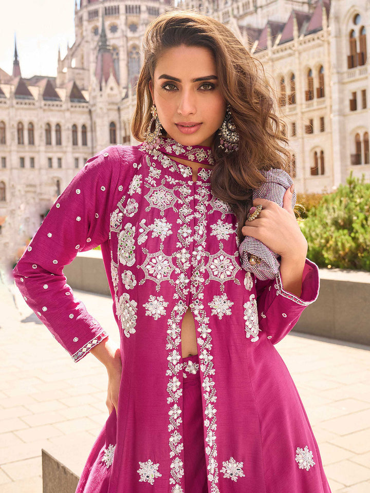 Embroidered Art Silk Suit With Gharara &amp; Dupatta
